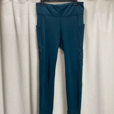 New Balance Teal Leggings Size L Moto style w media pockets EUC fall comfy